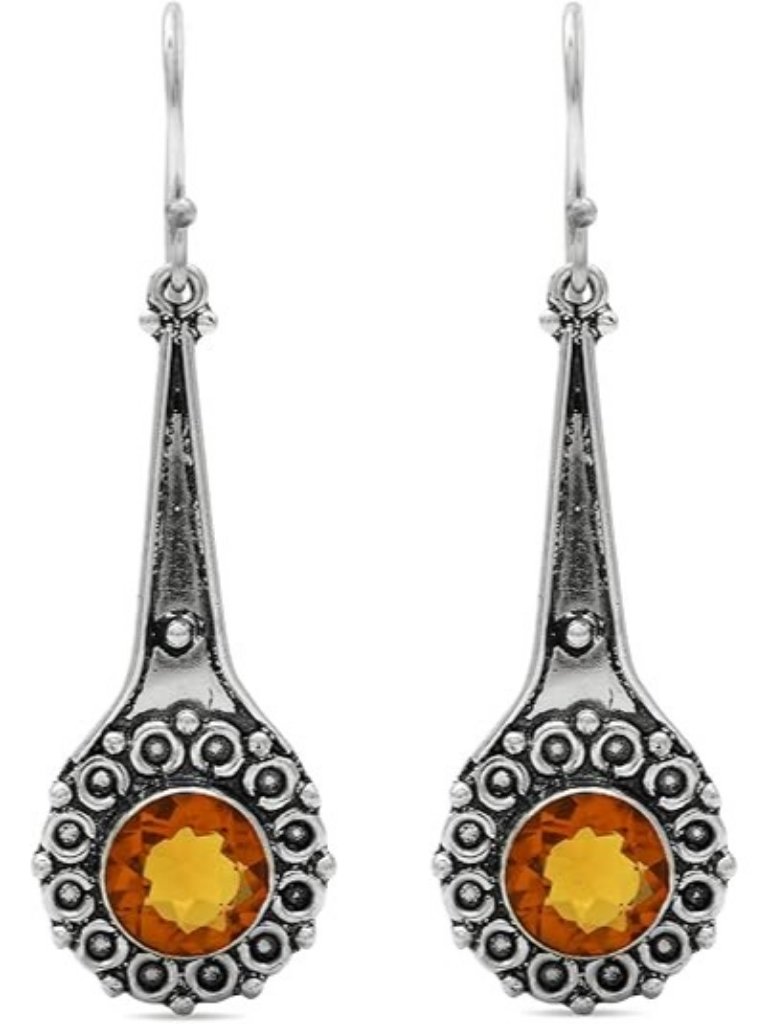 Citrine Natural 10mm Round Gemstone Earrings 925 Silver Stylish